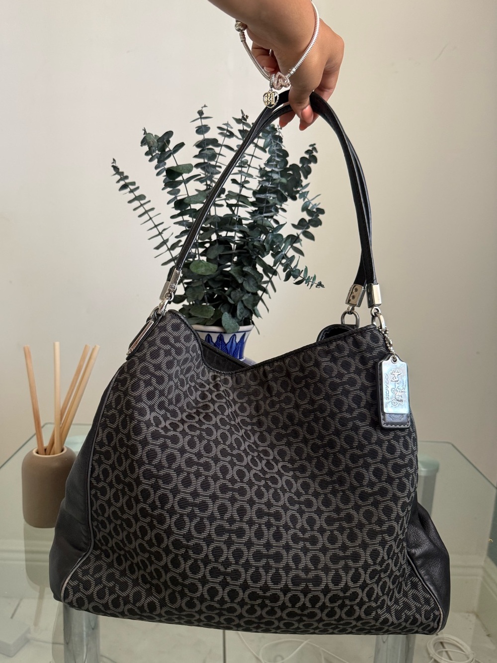 Coach Black Signature Mono Hobo Shoulder Bag